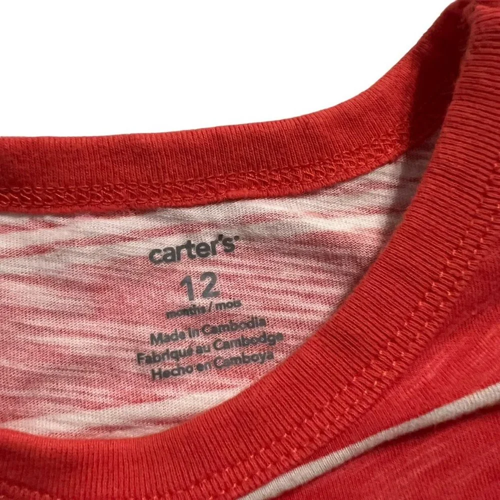 Carter's 12m Red Striped Pocket Tee Shirt